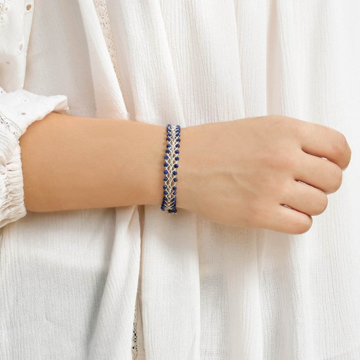 Lapis beads sterling silver bracelet