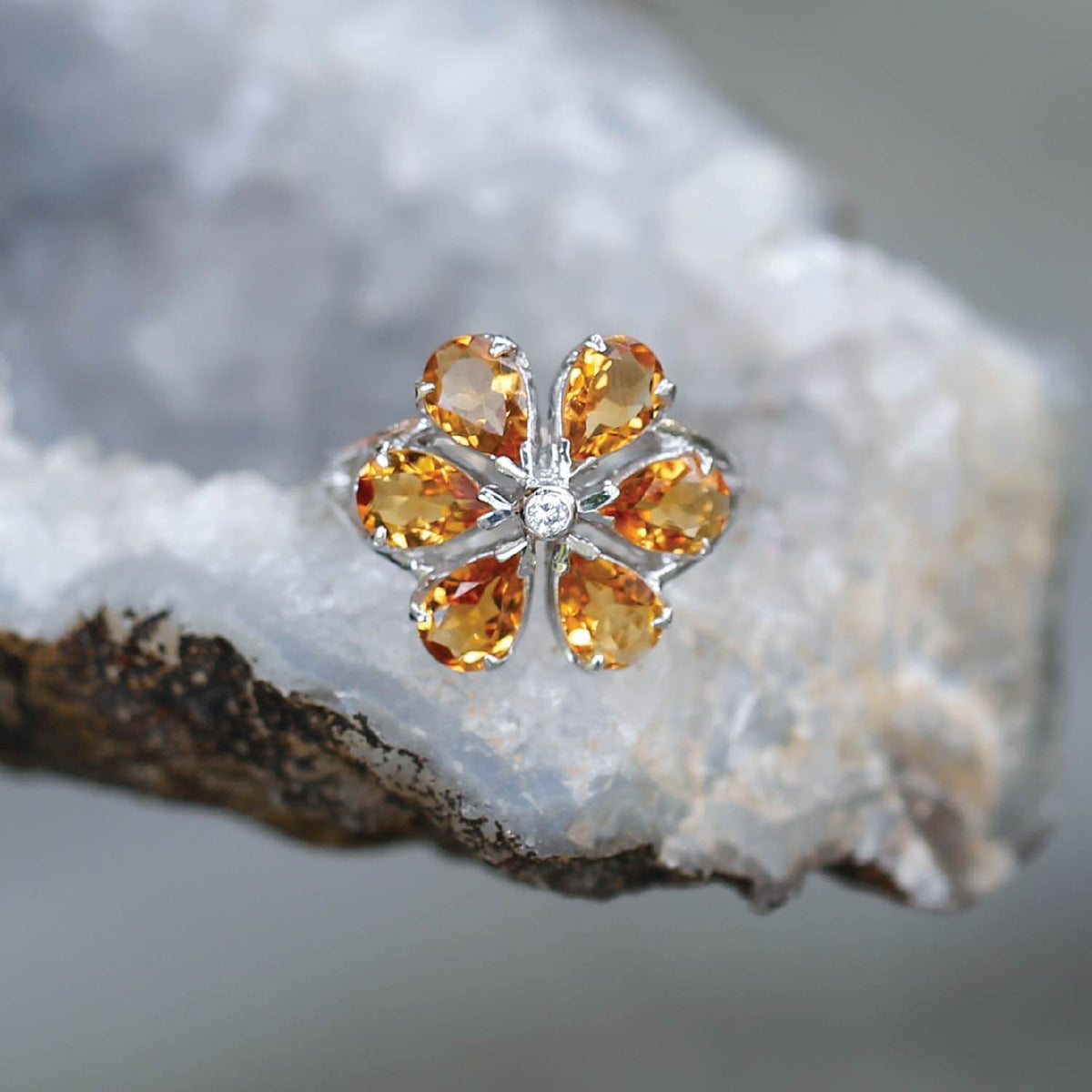 Berly Citrine Flower Silver 925 Ring