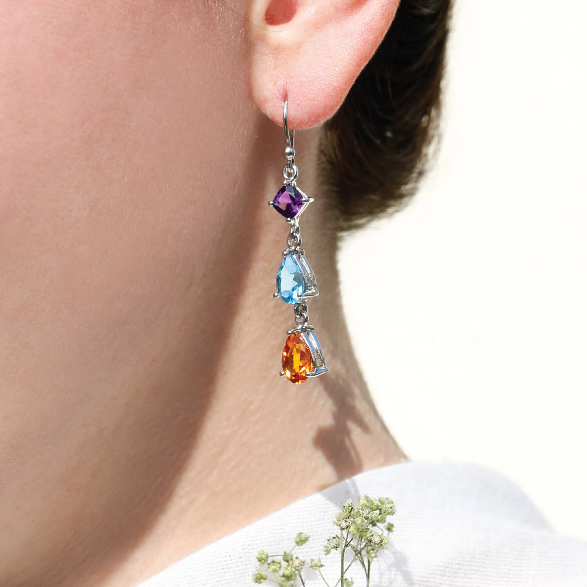 Grey Color Stone Silver 925 Earrings