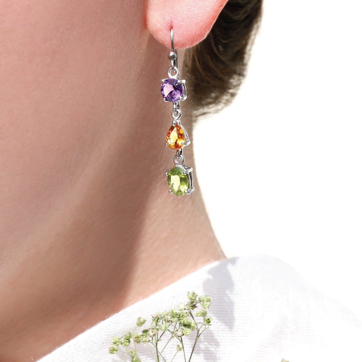 Ridge Color Stone Silver 925 Earrings