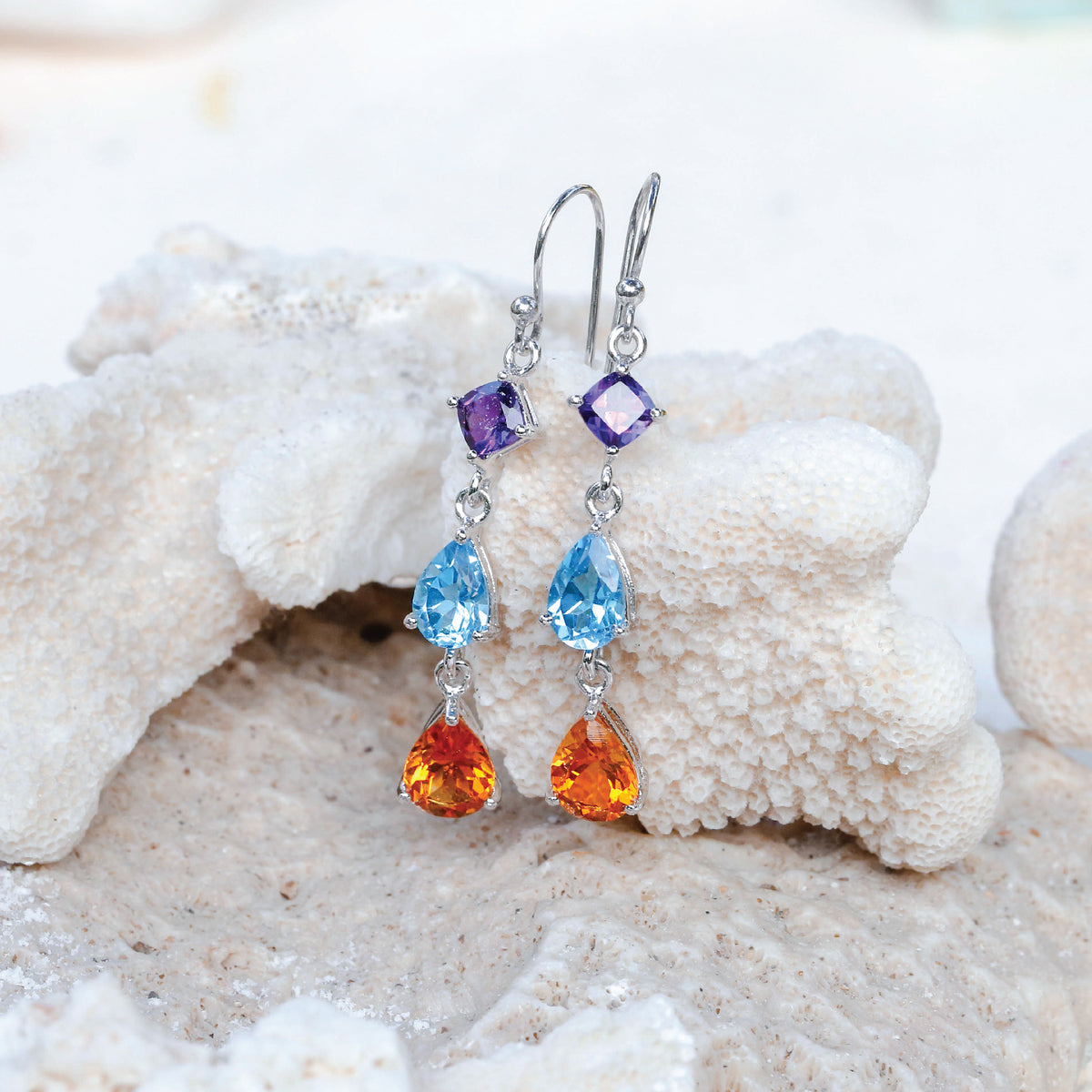 Grey Color Stone Silver 925 Earrings