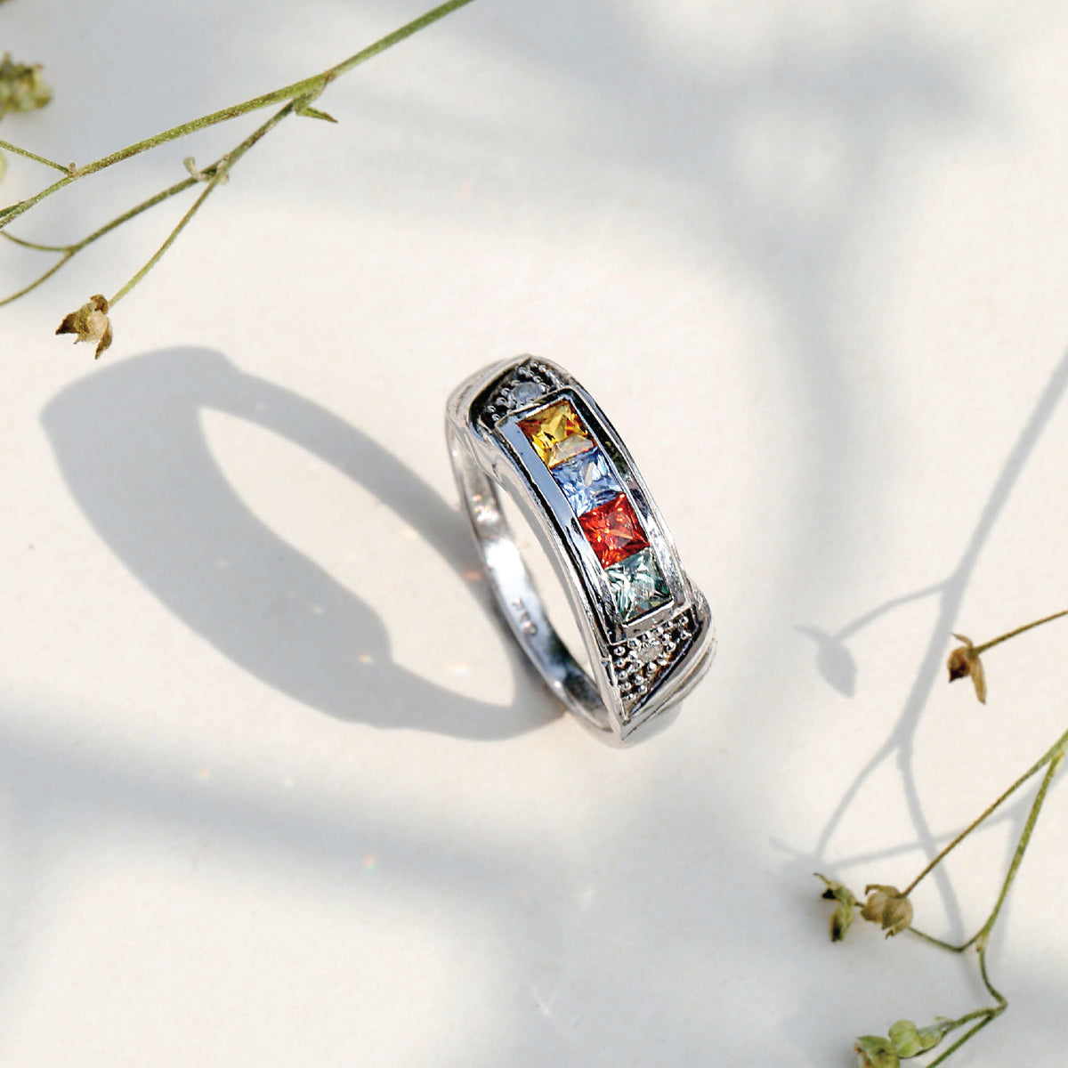 Bishop Multi Stone Silver 925 Ring