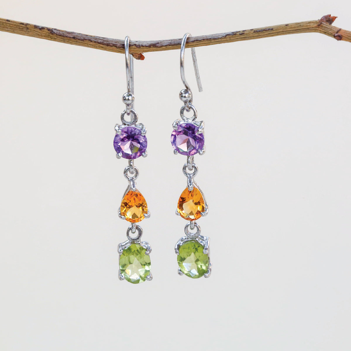 Ridge Color Stone Silver 925 Earrings