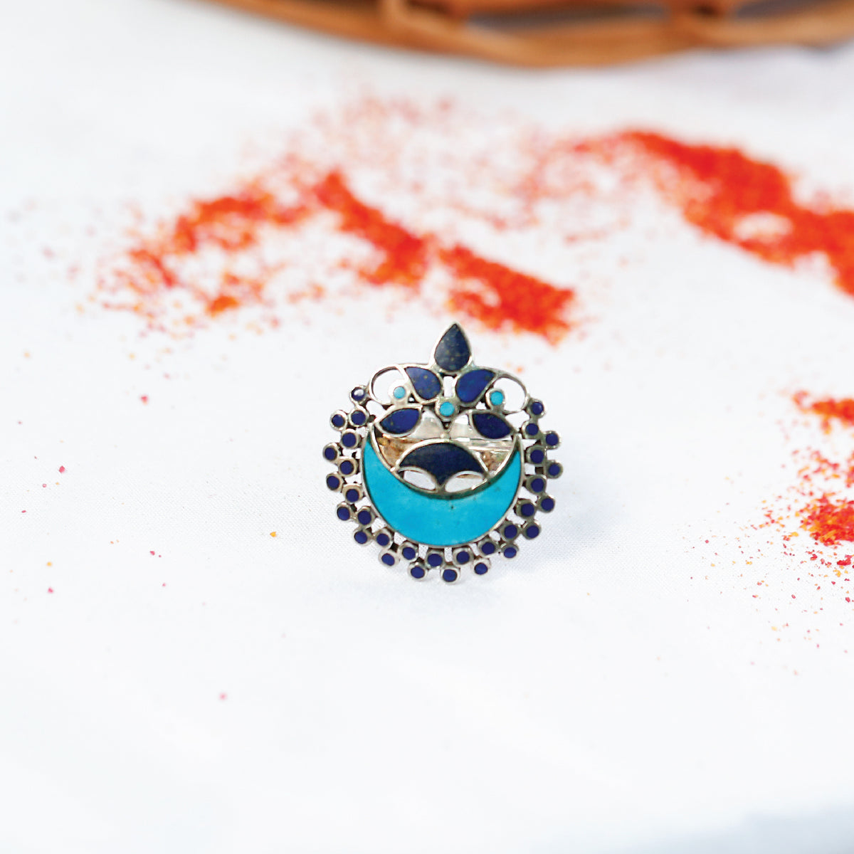 Serene Moon Shaped Turquoise Silver 925 Ring