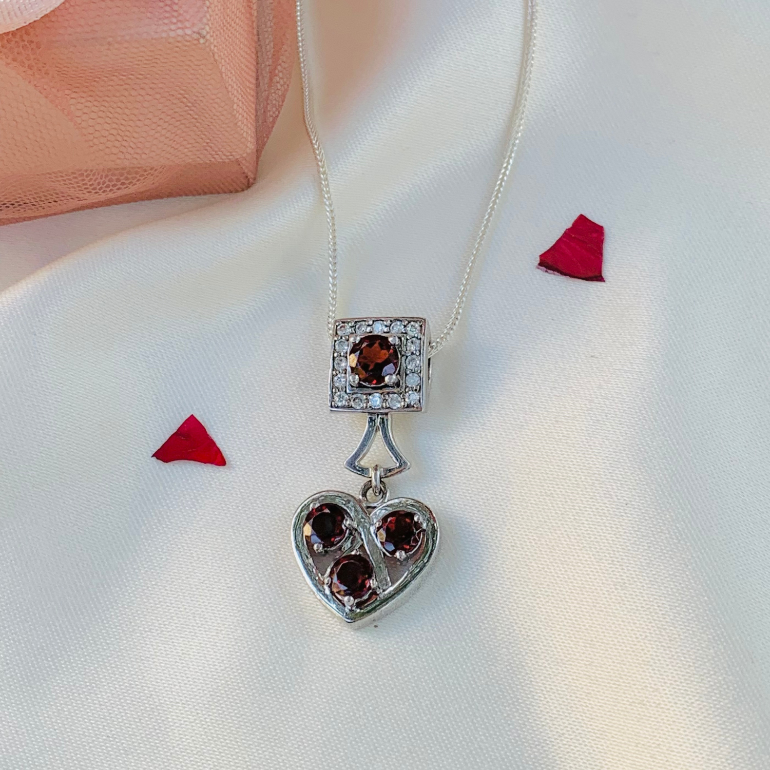 Blythe Garnet Sterling Silver Heart Love Pendant