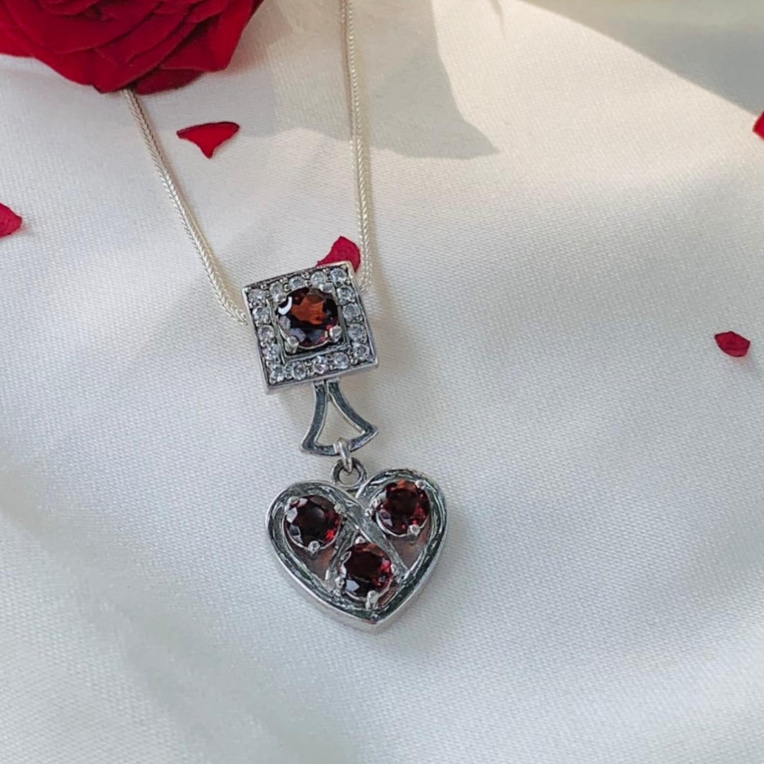 Blythe Garnet Sterling Silver Heart Love Pendant
