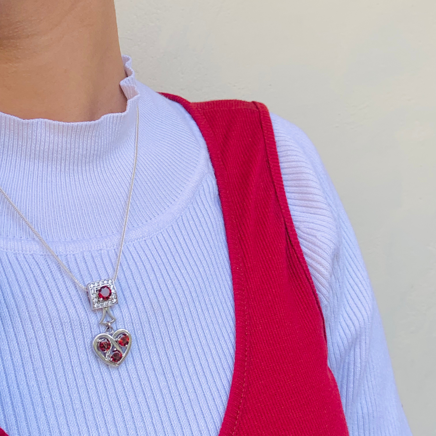 Blythe Garnet Sterling Silver Heart Love Pendant