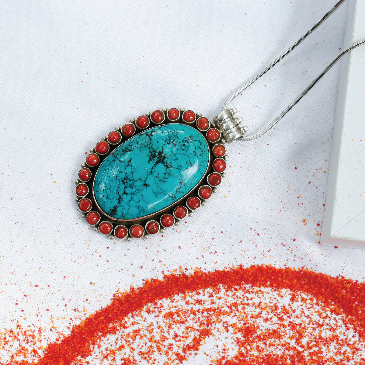Rita Turquoise & Coral 925 Silver Pendant
