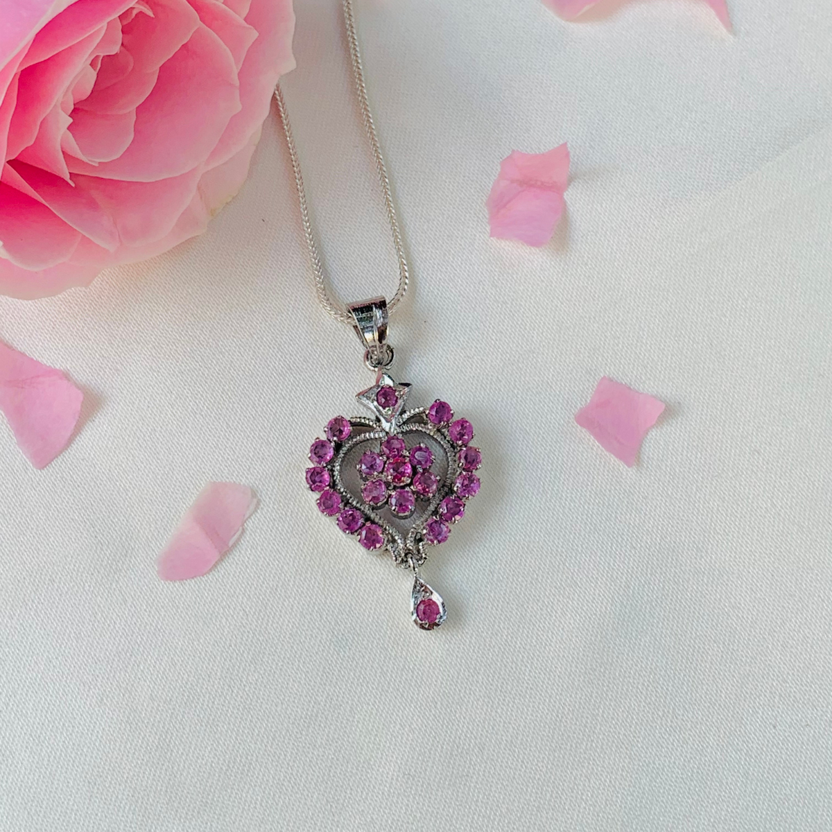 Cordelia Ruby Sterling Silver Heart Love Pendant