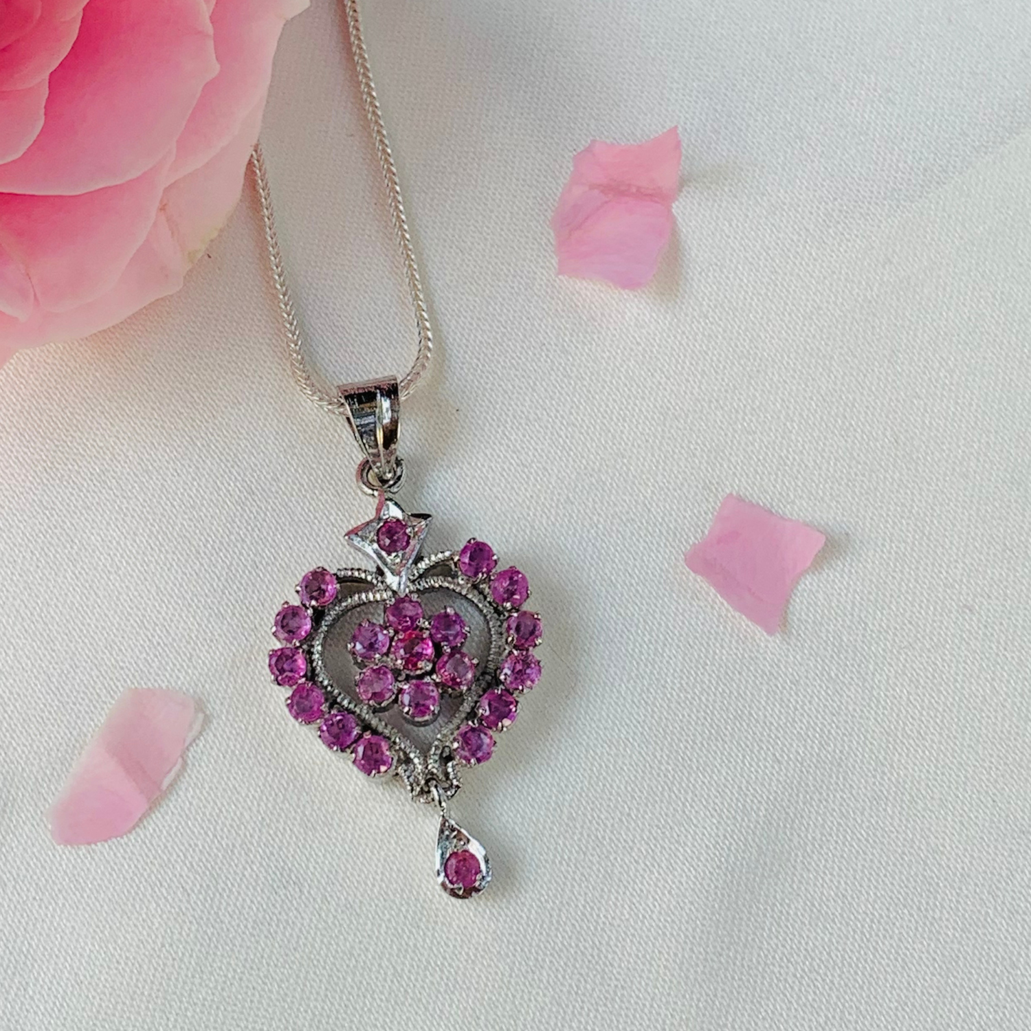 Cordelia Ruby Sterling Silver Heart Love Pendant
