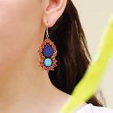 Coral Turquoise Lapis gemstones bohemian style silver 925 multi color earrings