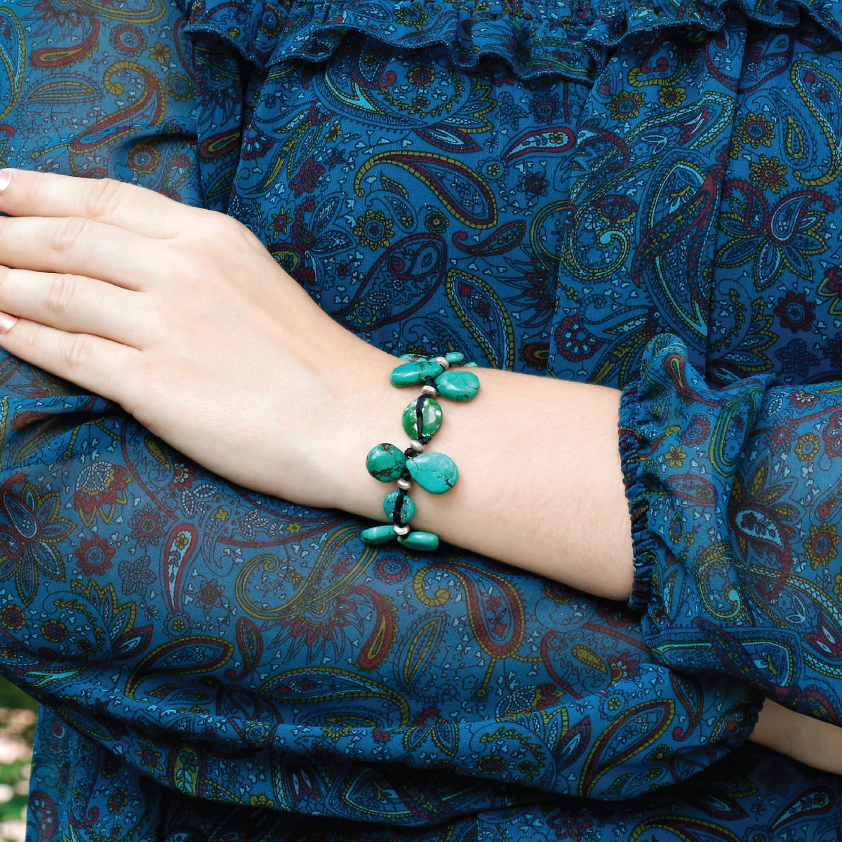 Sienna Turquoise Stone 925 Silver Beads Bracelet