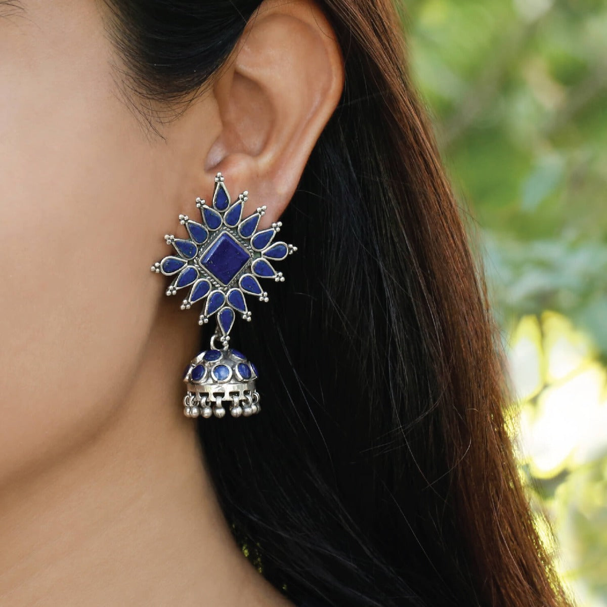 Radiating Lapis and Silver 925 Earrings