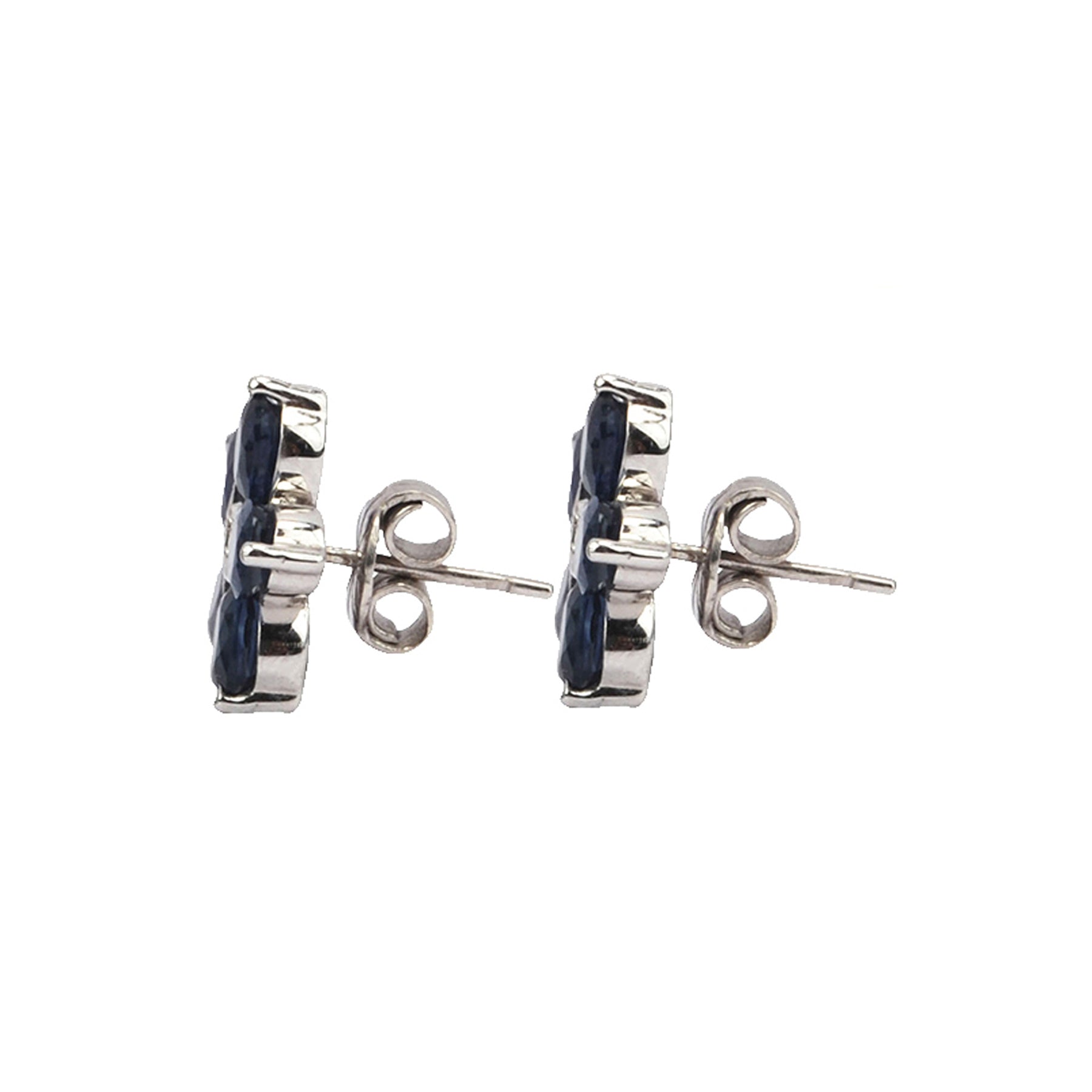 Oval cut blue sapphire flower set in sterling silver earrings