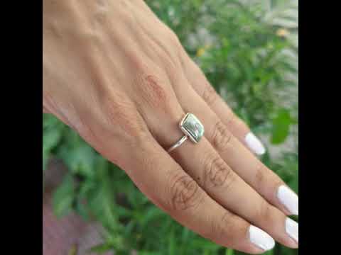 Square Abalone sterling silver ring