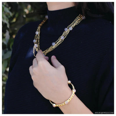 Pear Shape Amethyst gold plated 925 silver Chain Bangle