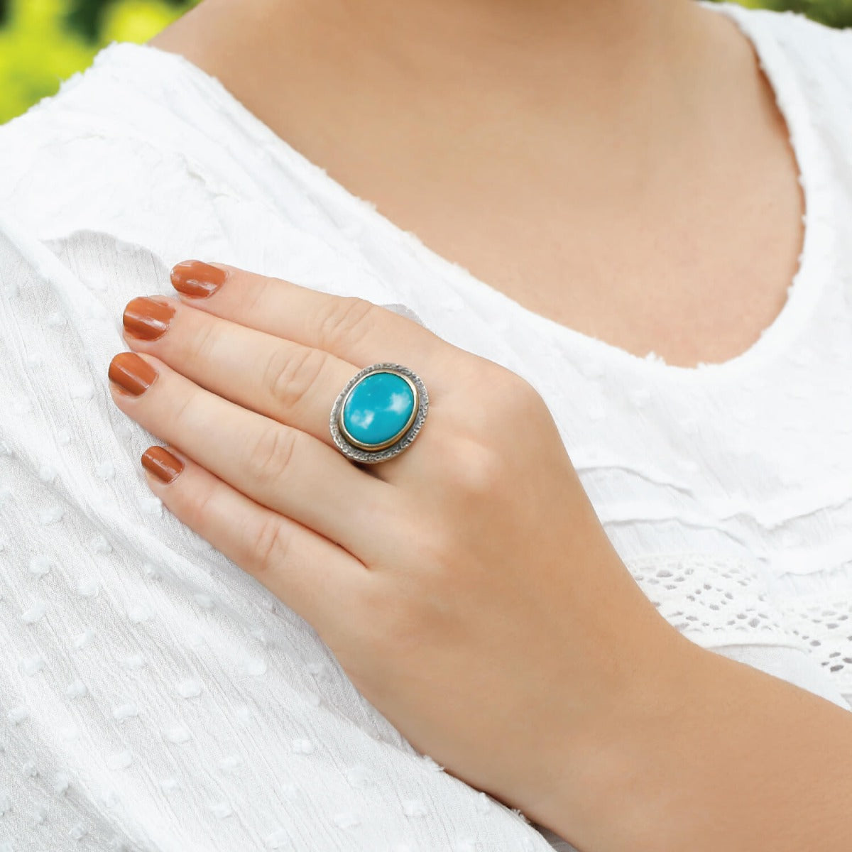 Big Oval Turquoise Silver 925 Ring