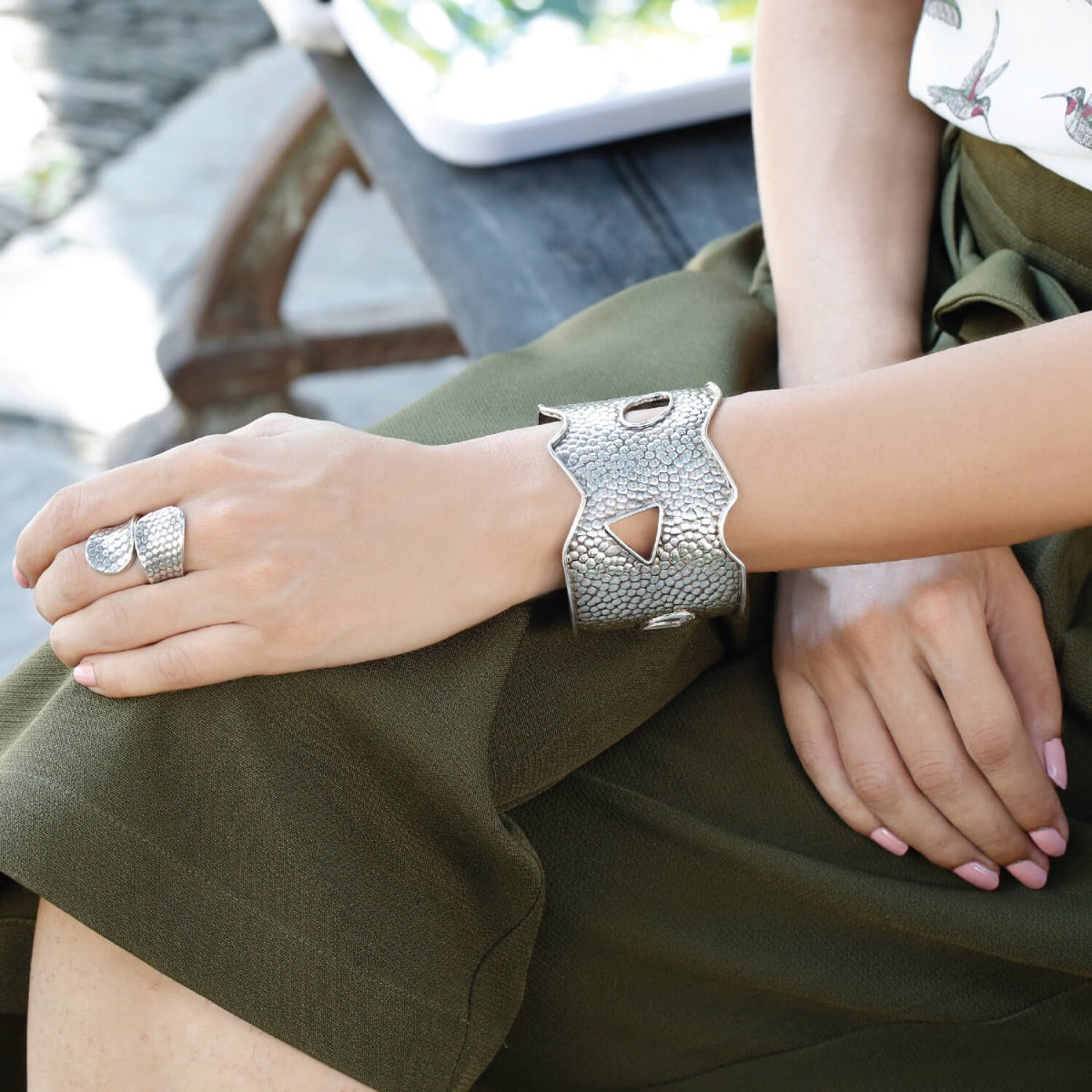 Snake skin sterling silver cuff bangle