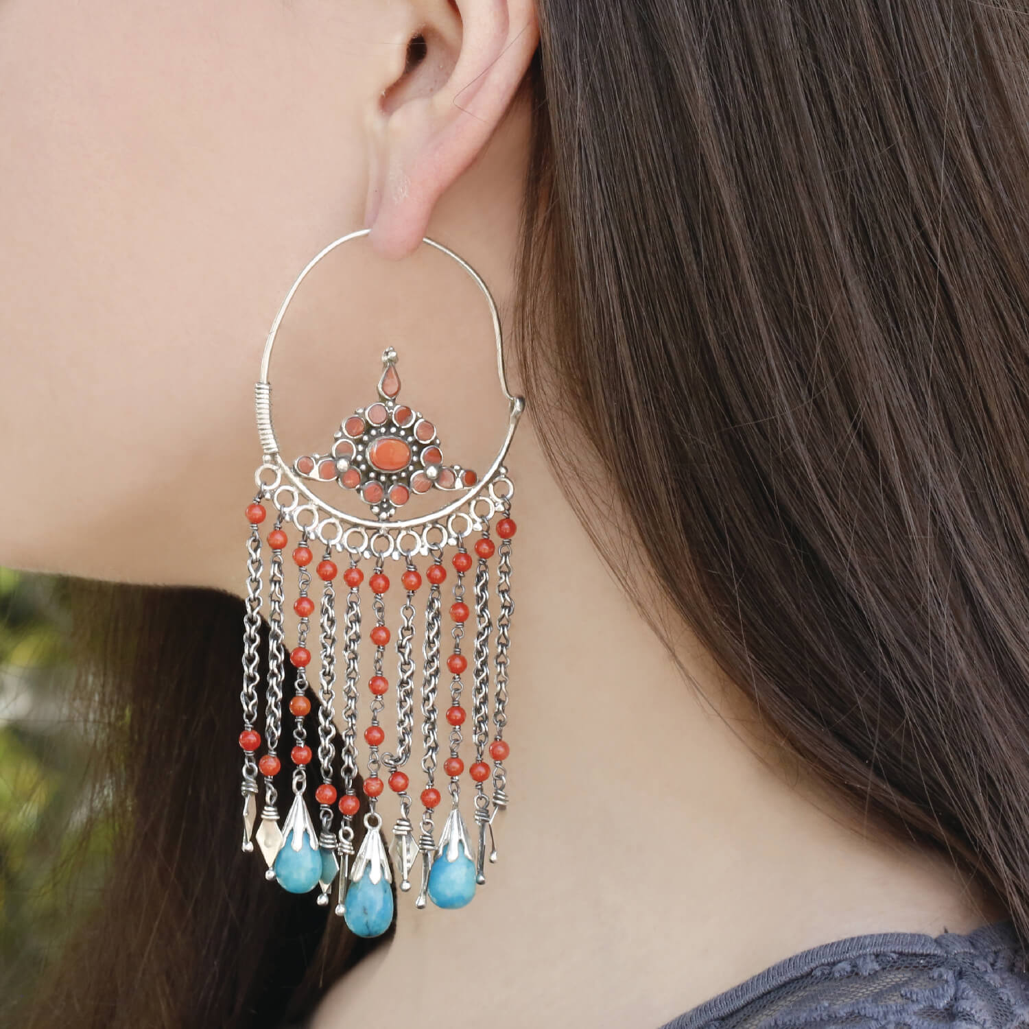 Coral Turquoise Silver 925 Earrings