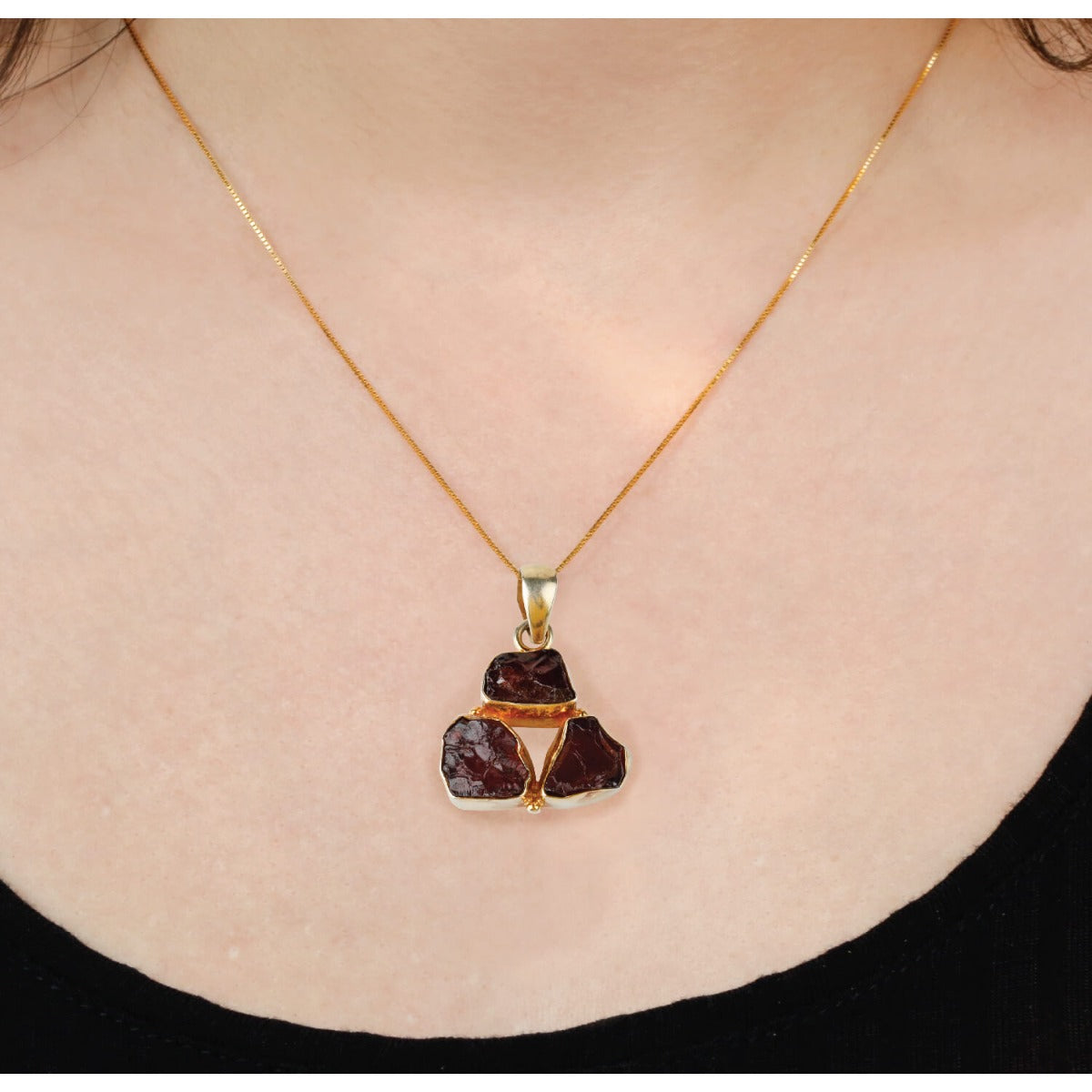 Eminent Raw Garnet 18k Gold Plated Silver Pendant