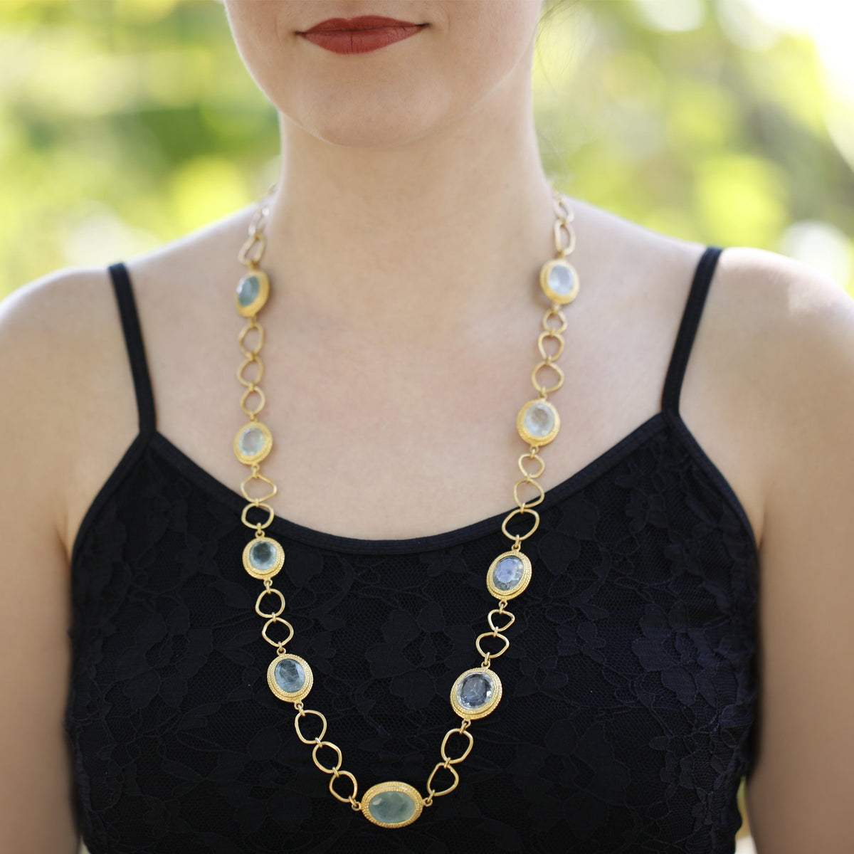 Gold Plated Silver Necklace with Faceted Aquamarine