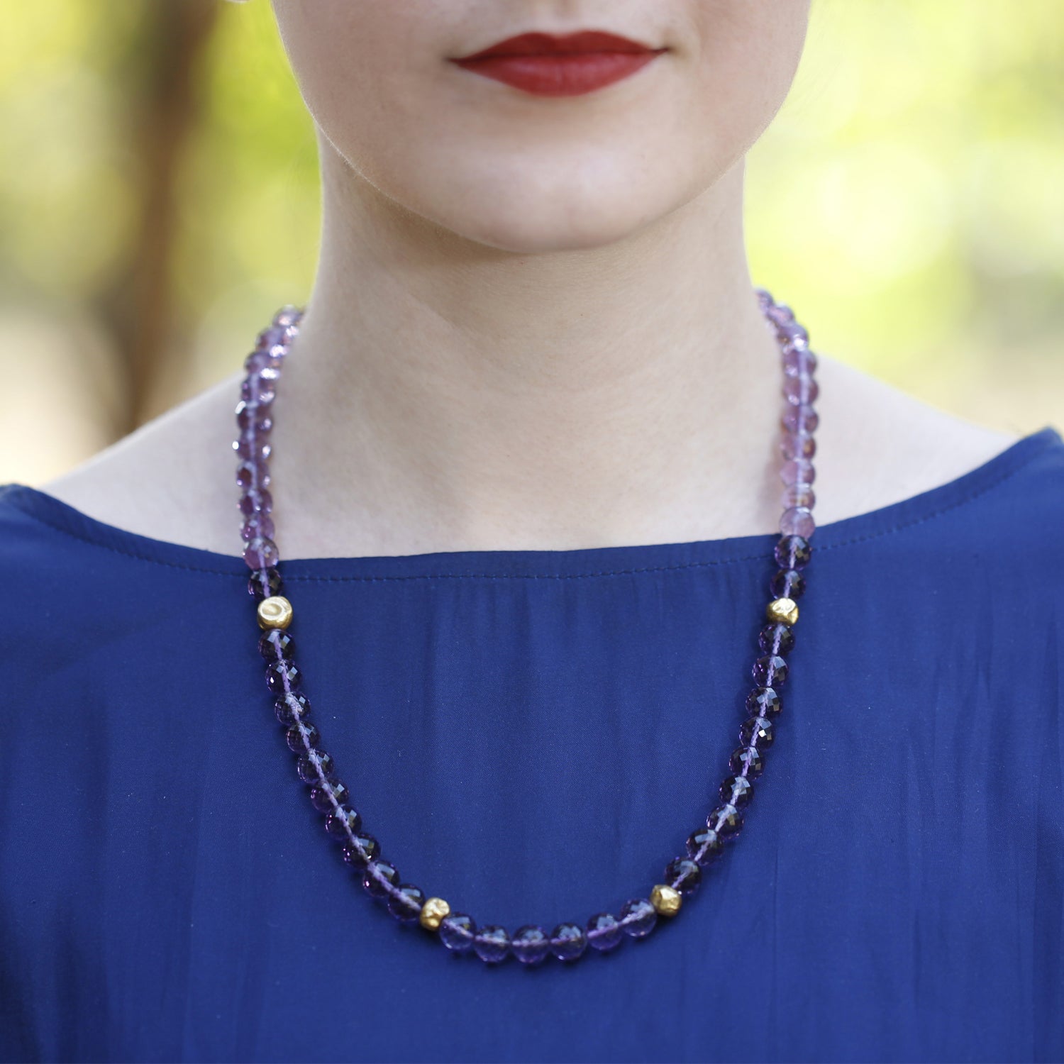 Amethyst round beads necklace