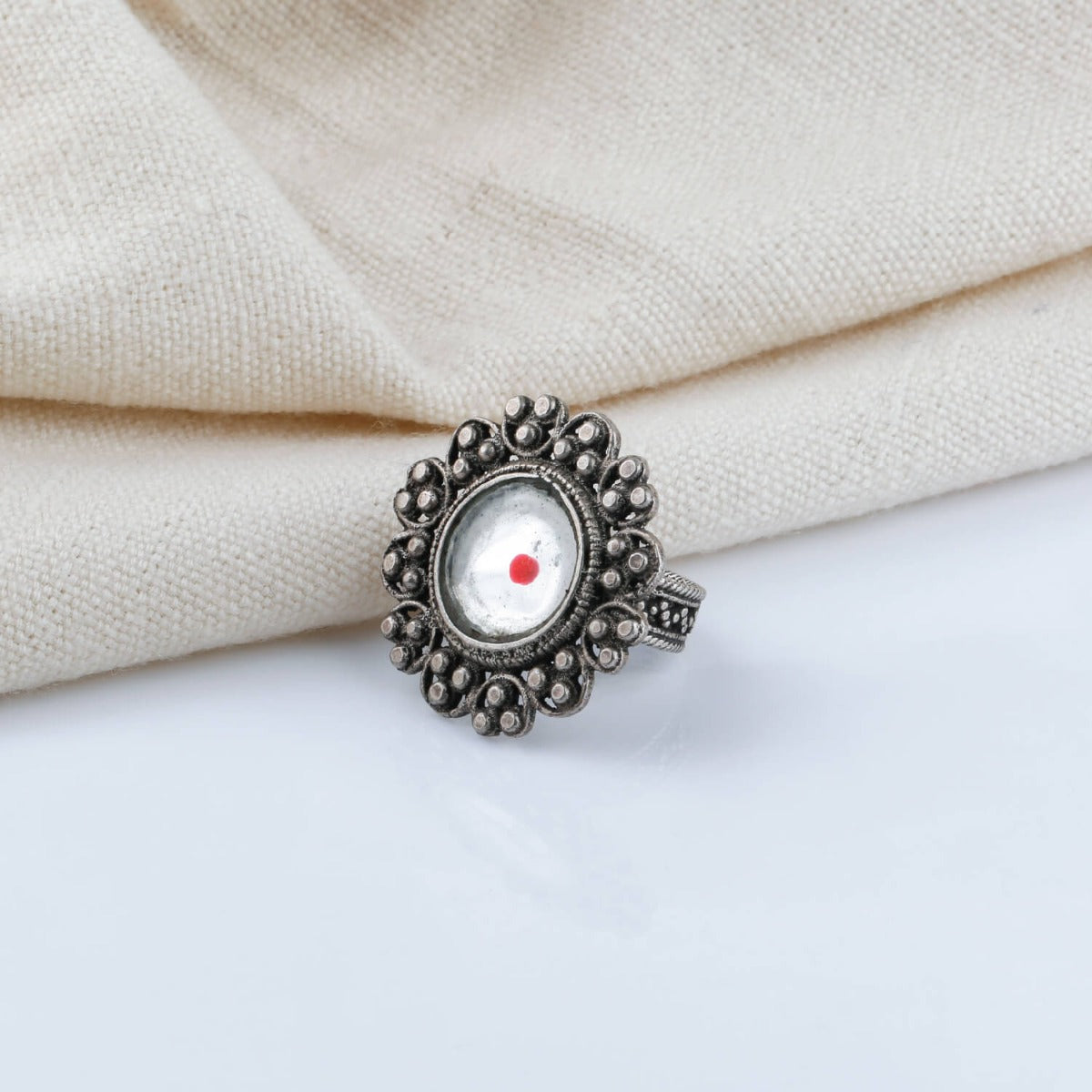 oxidized silver ring 925 sterling silver floral design