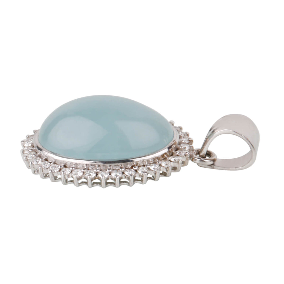 Oval Cobochon Aquamarine with Diamonds Silver 925 Pendant