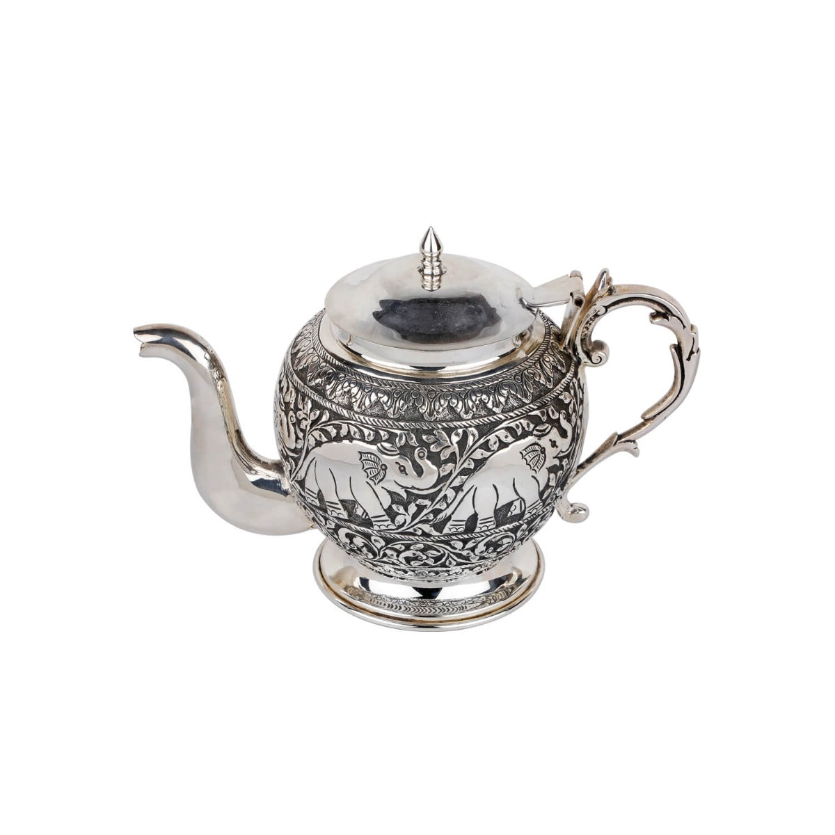 Elephant carving silver tea pot