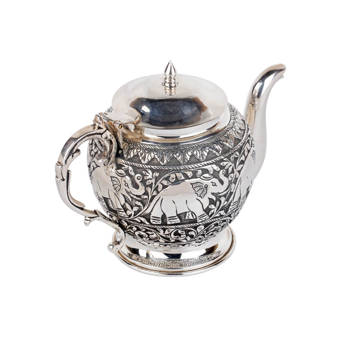 Elephant carving silver tea pot