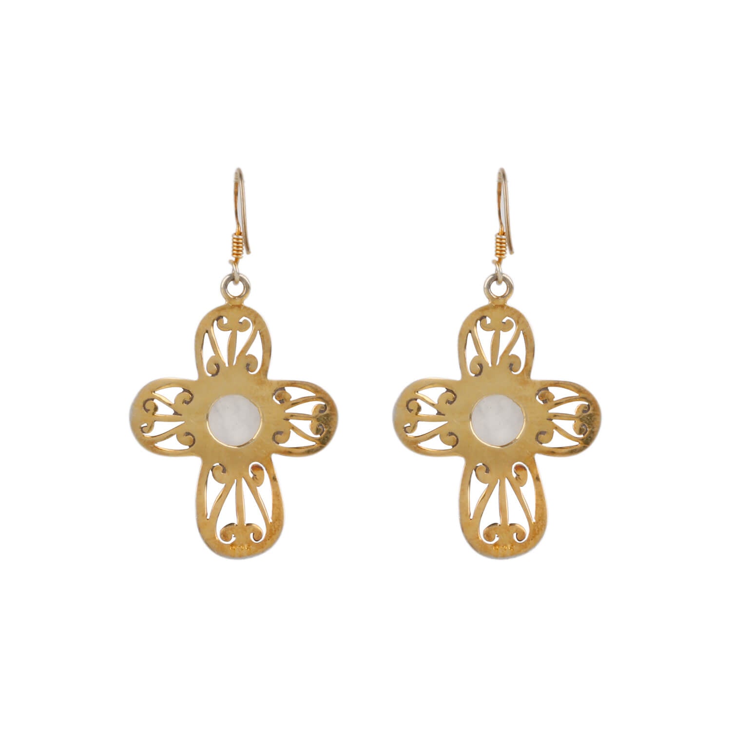Two Tone Moonstone Silver 925 Flower Earrings