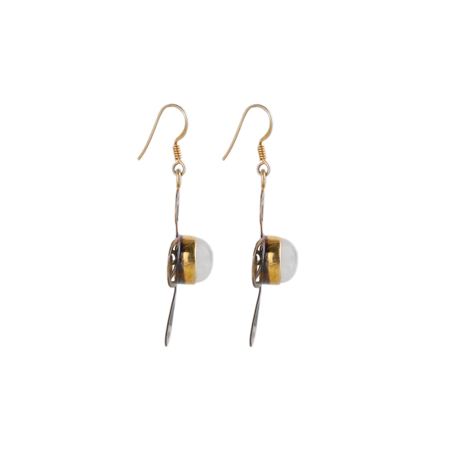 Two Tone Moonstone Silver 925 Flower Earrings