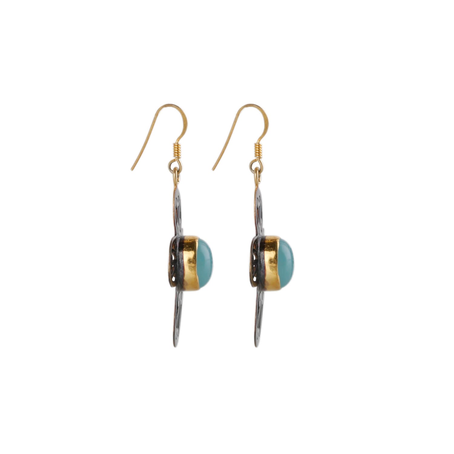 Two Tone Chalcedony Stone Flower Earrings