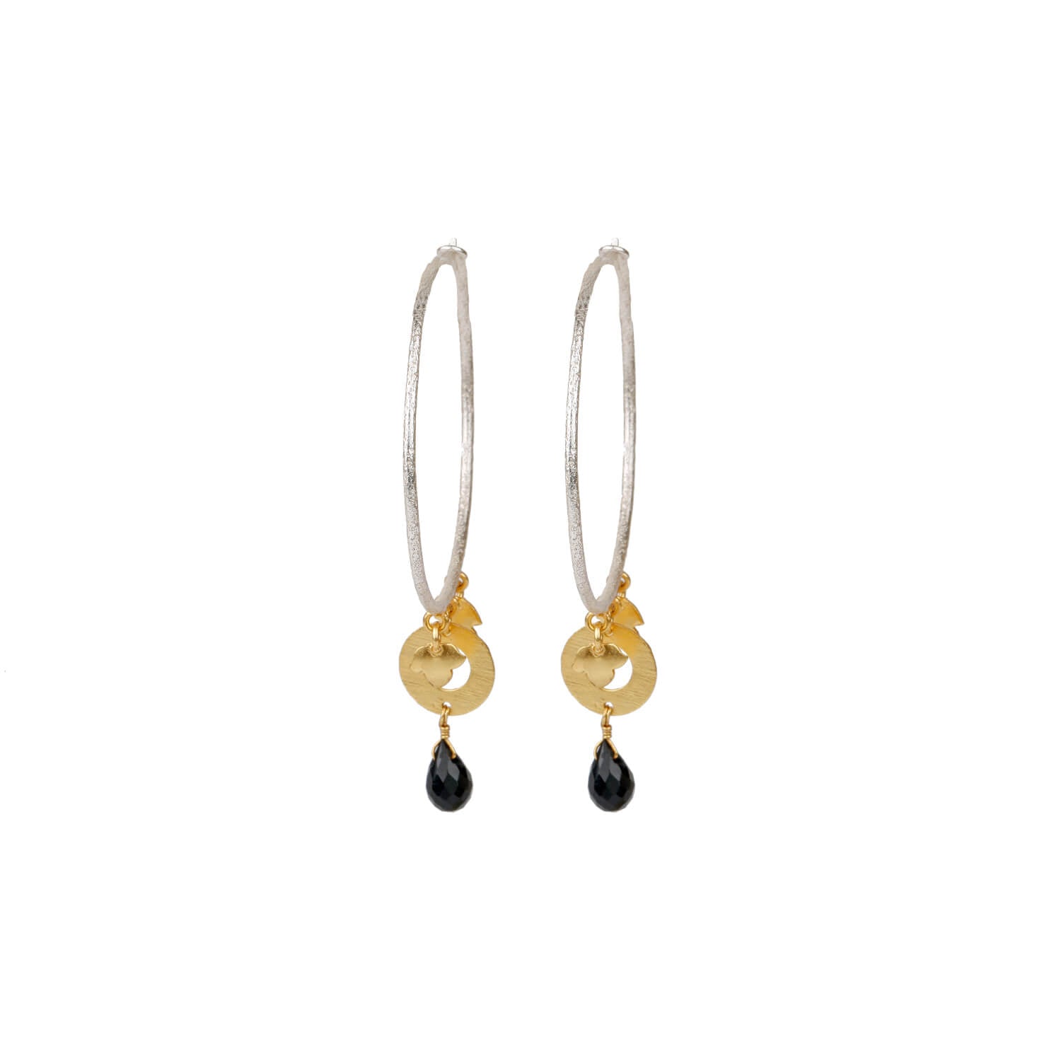 Black Onyx Drop Silver 925 Hoops