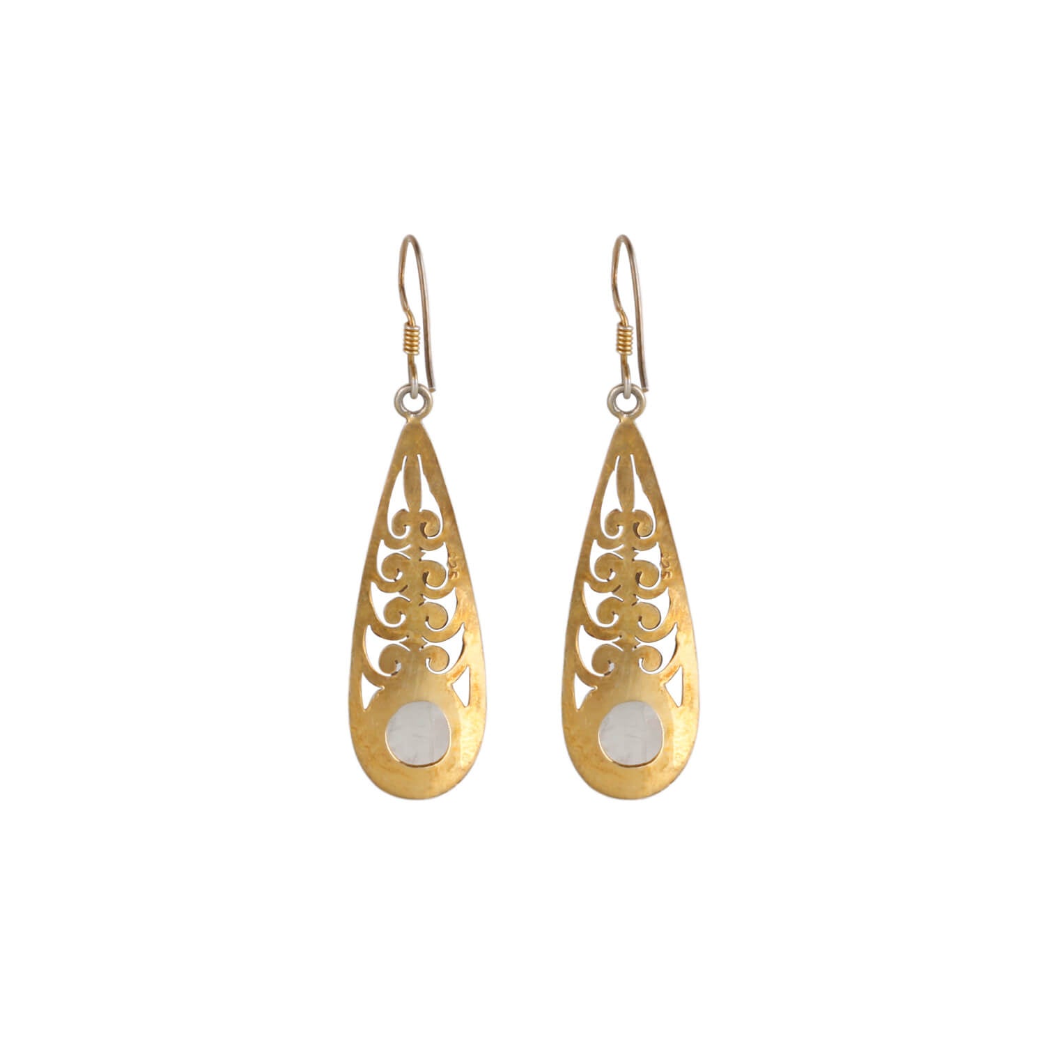 Moonstone Two Tone Leaf Silver 925 Earrings