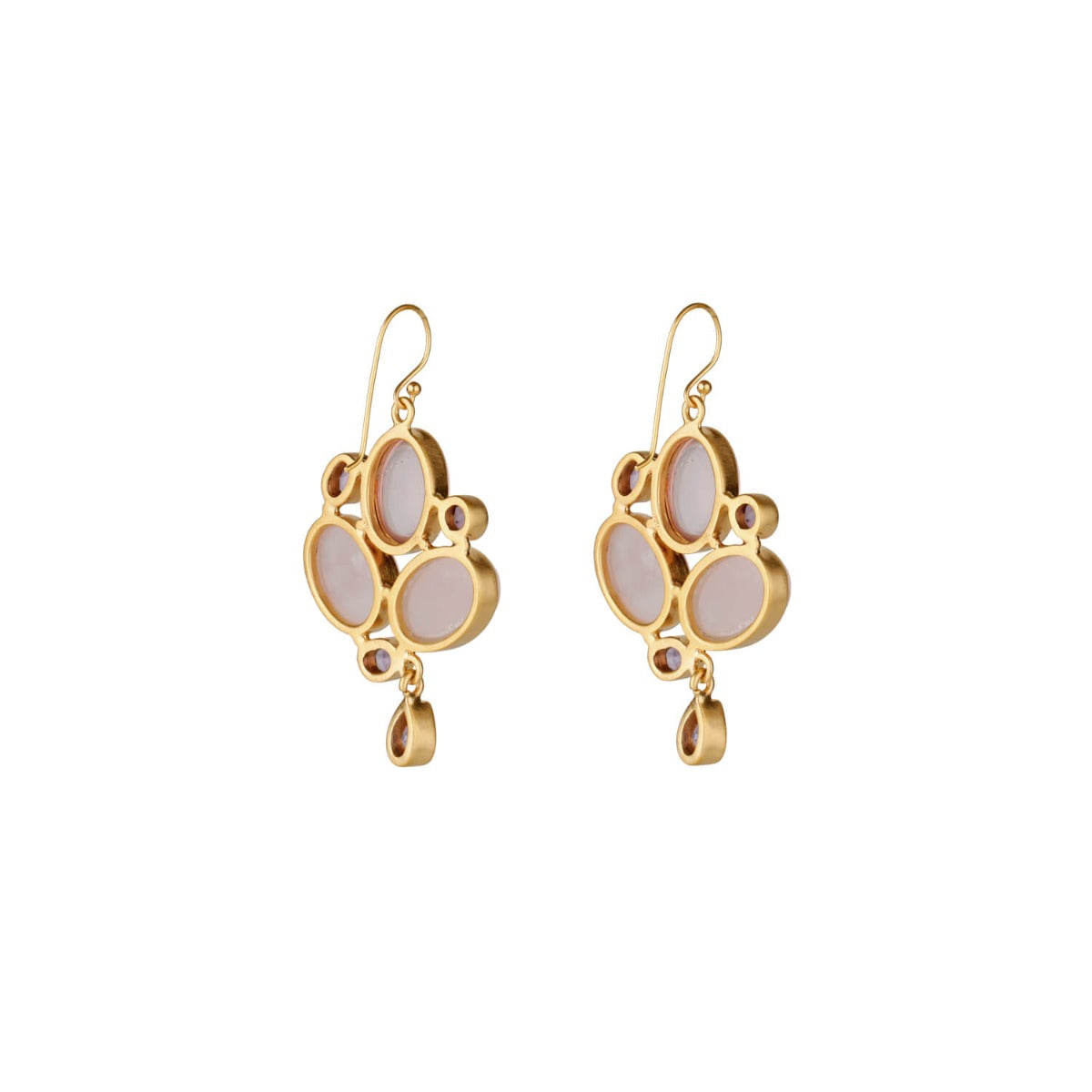 Entrancing rose quartz & amethyst gold plated 925 silver earrings