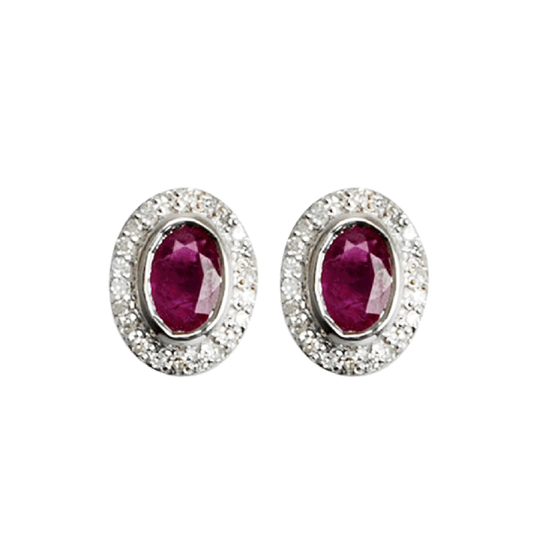 Silver Earrings with Oval Ruby and Diamond