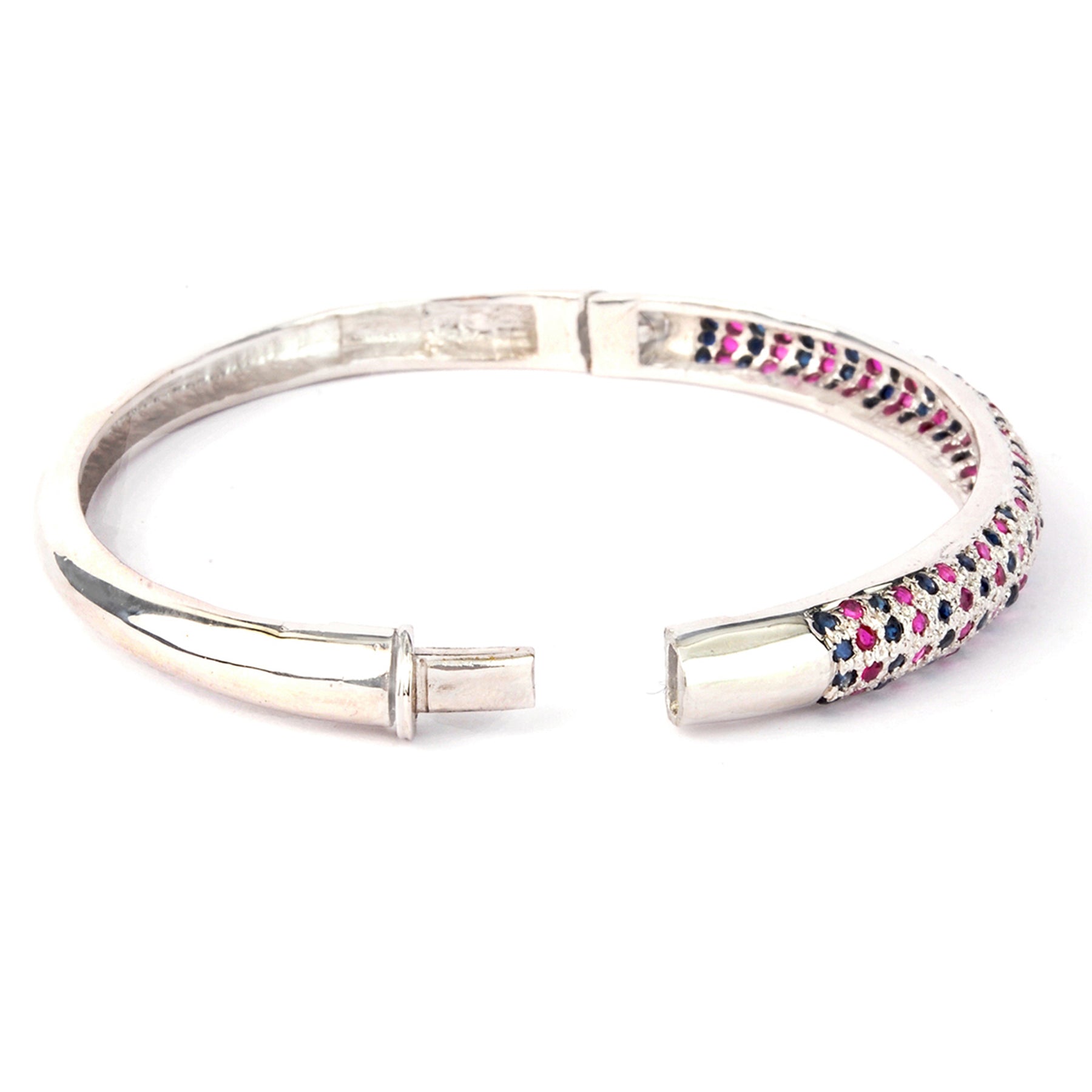 Silver bangle with sapphire and ruby