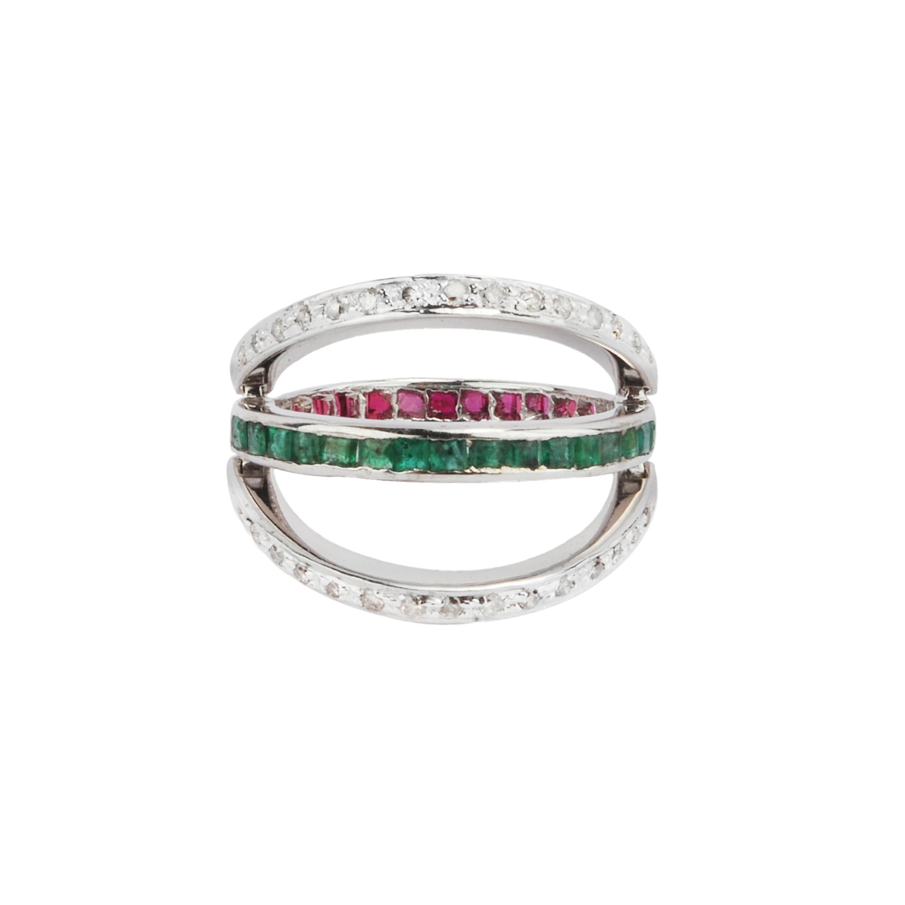 silver ruby and emerald changeable ring