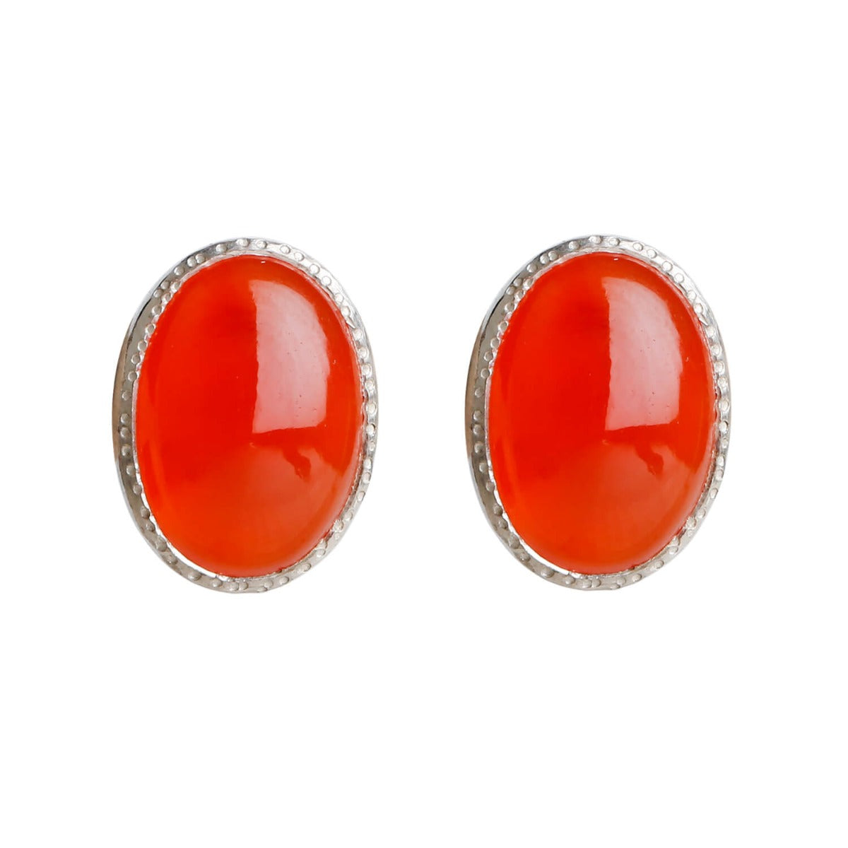 carnelian oval stud earrings milgrain bezel 925 silver