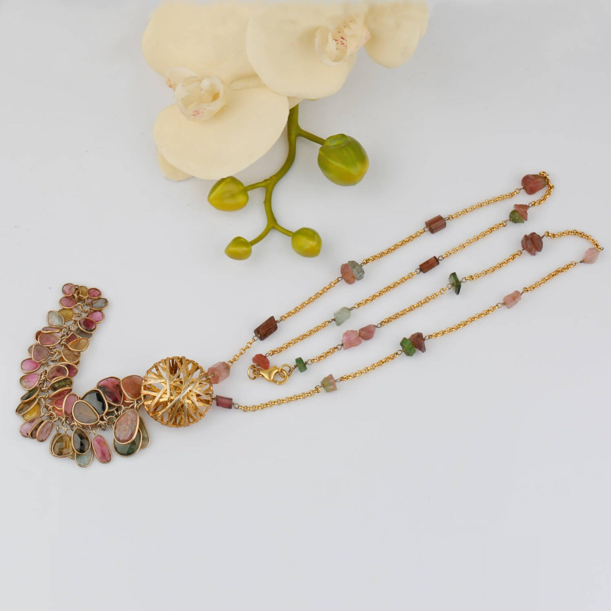 Tassel Tourmaline 18k Gold Plated Silver 925 Necklace