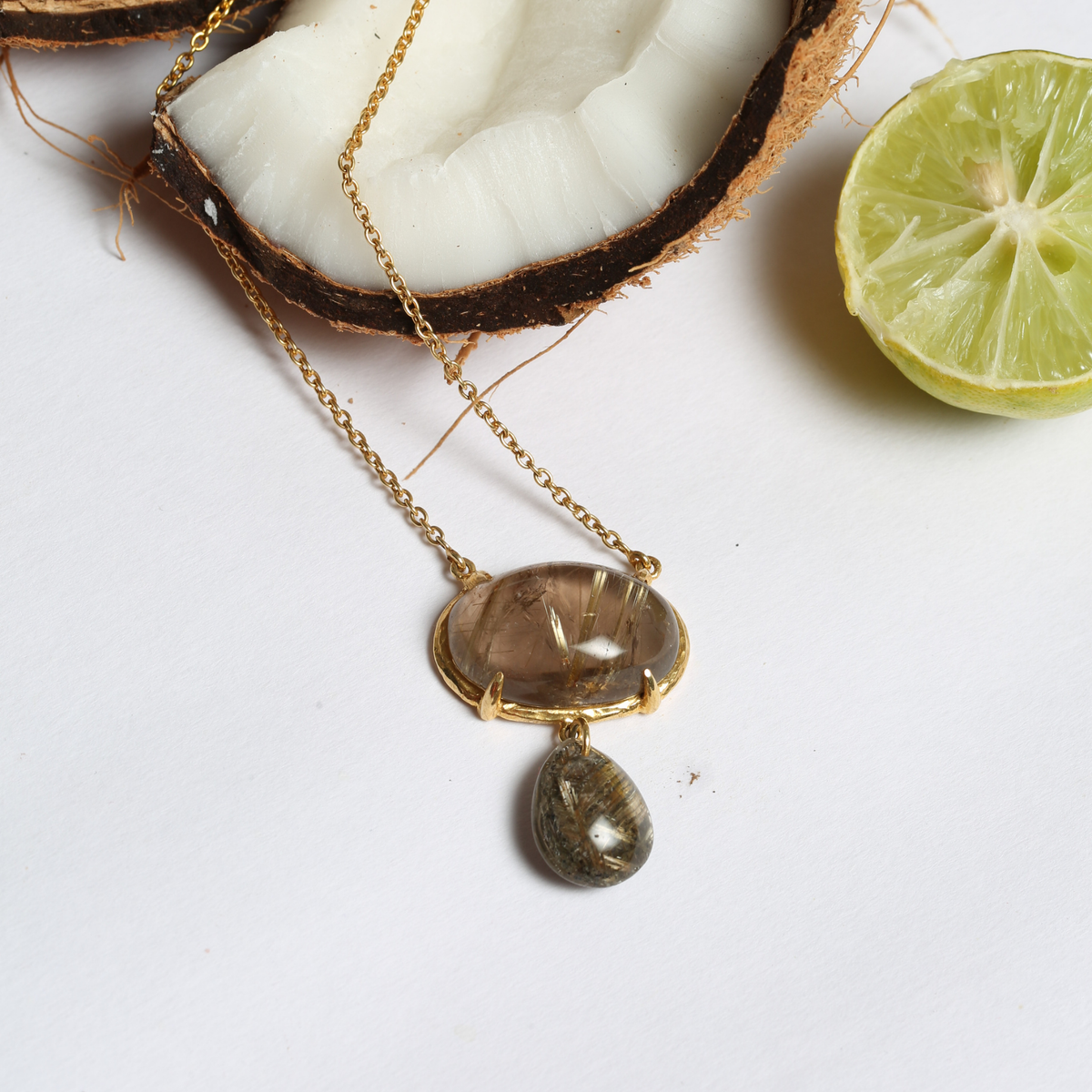 Trio Rutile Quartz 18K Gold Plated Silver 925 Necklace