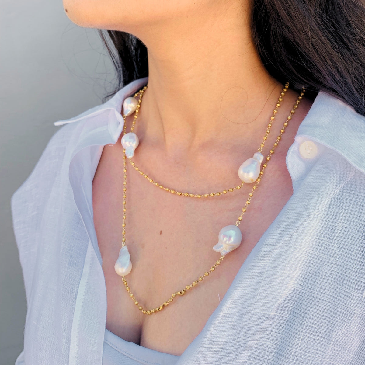 Eurig White Pearl Long Necklace