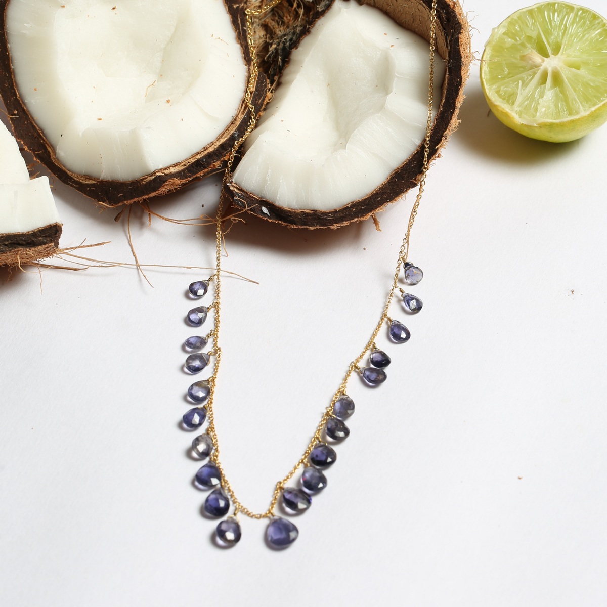 Skim Iolite 18K Gold Plated Silver 925 Necklace