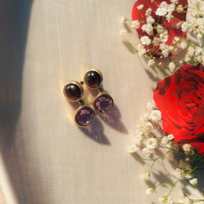 Kiro Garnet and Amethyst Gold Plated Silver 925 Earrings