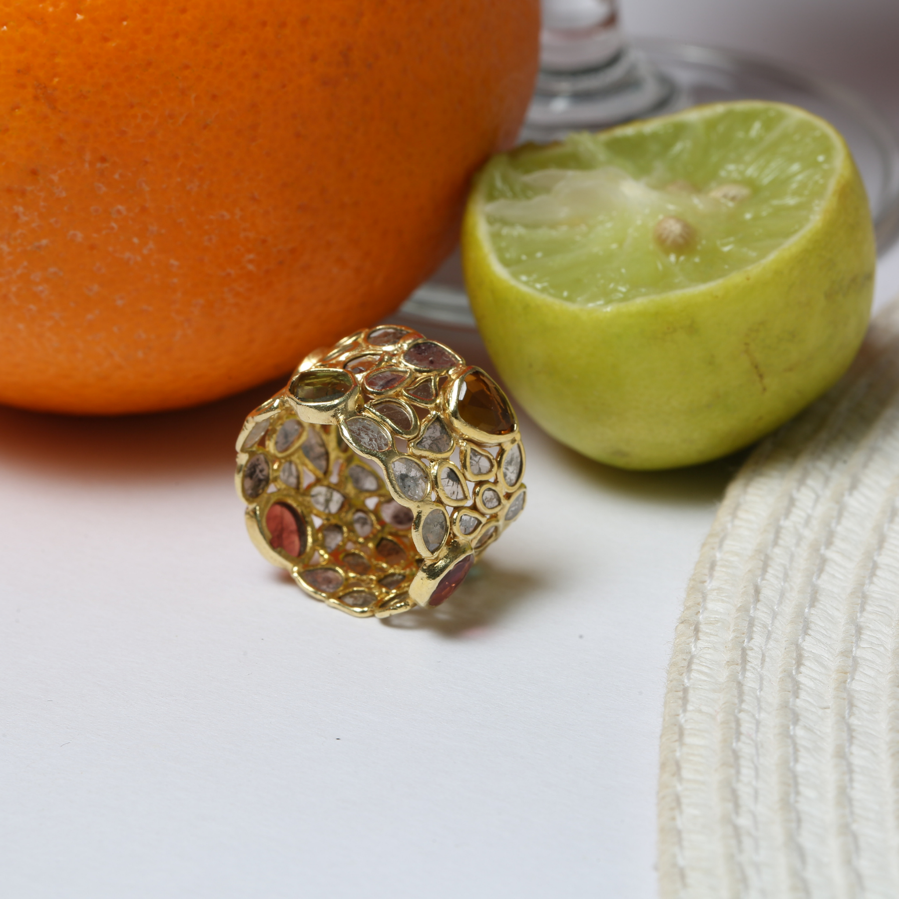 Zephyr Tourmaline and Diamond Gold Plated Silver Ring