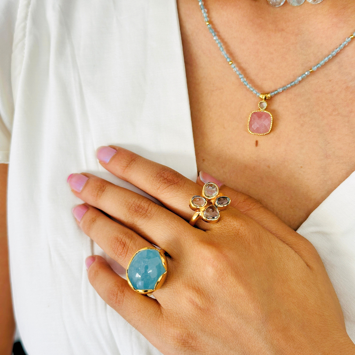Chonky Aquamarine Gold Plated Silver 925 Ring