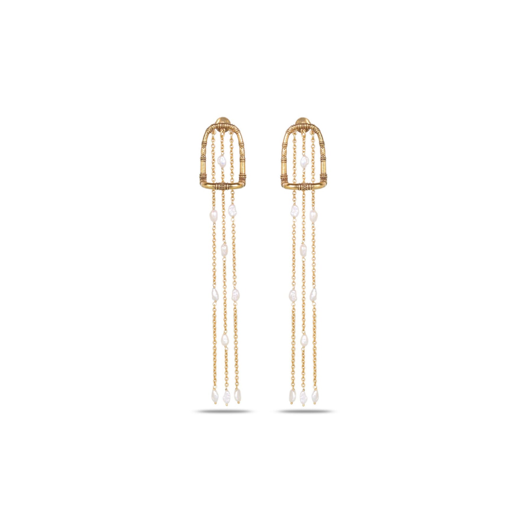 Reva 18K Gold Plated Silver 925 Pearl Drop Long Earrings