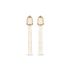 Reva 18K Gold Plated Silver 925 Pearl Drop Long Earrings