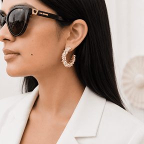 Lahari 18K Gold Plated Silver 925 Pearl Beaded Hoop Earrings